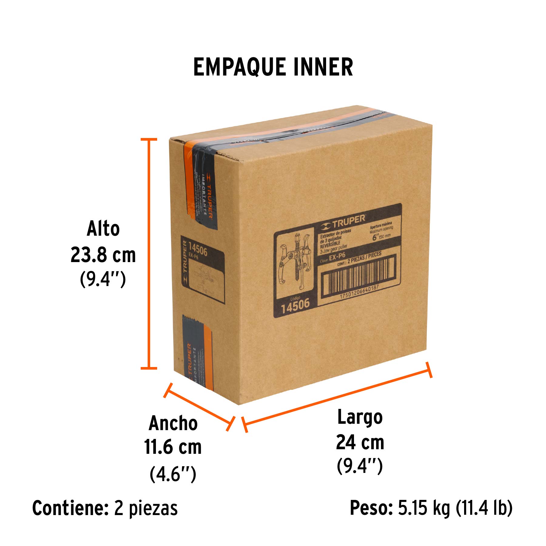 Extractor de poleas, 3 quijadas, 6"