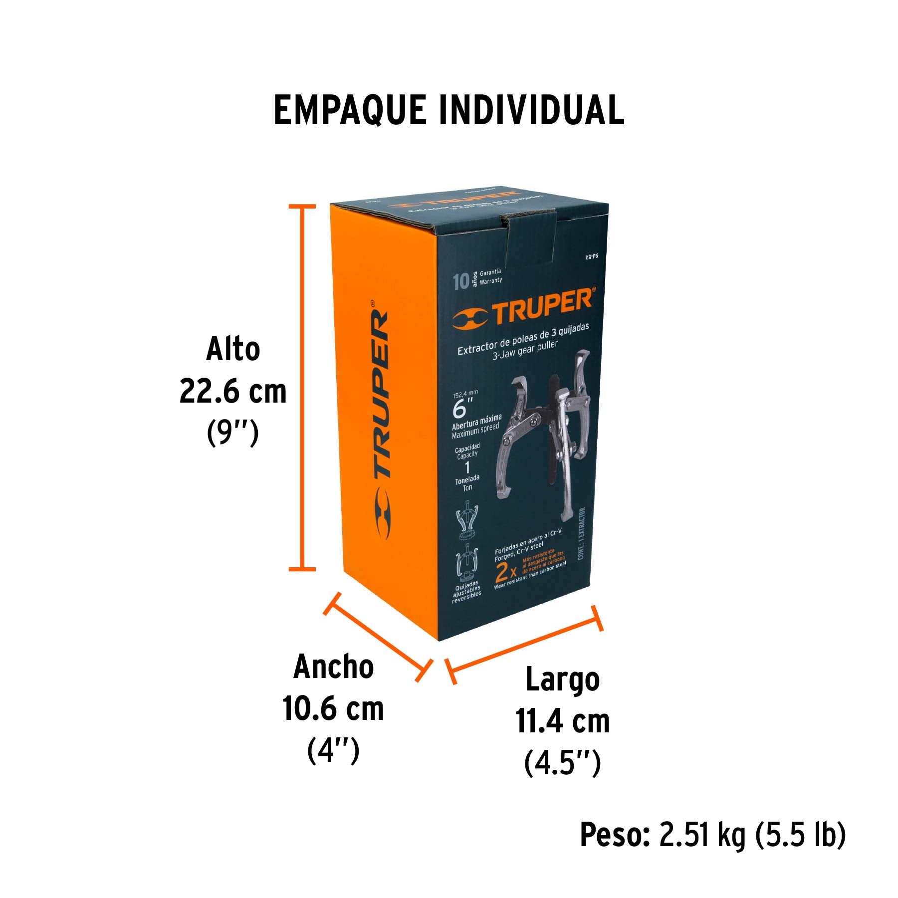 Extractor de poleas, 3 quijadas, 6"