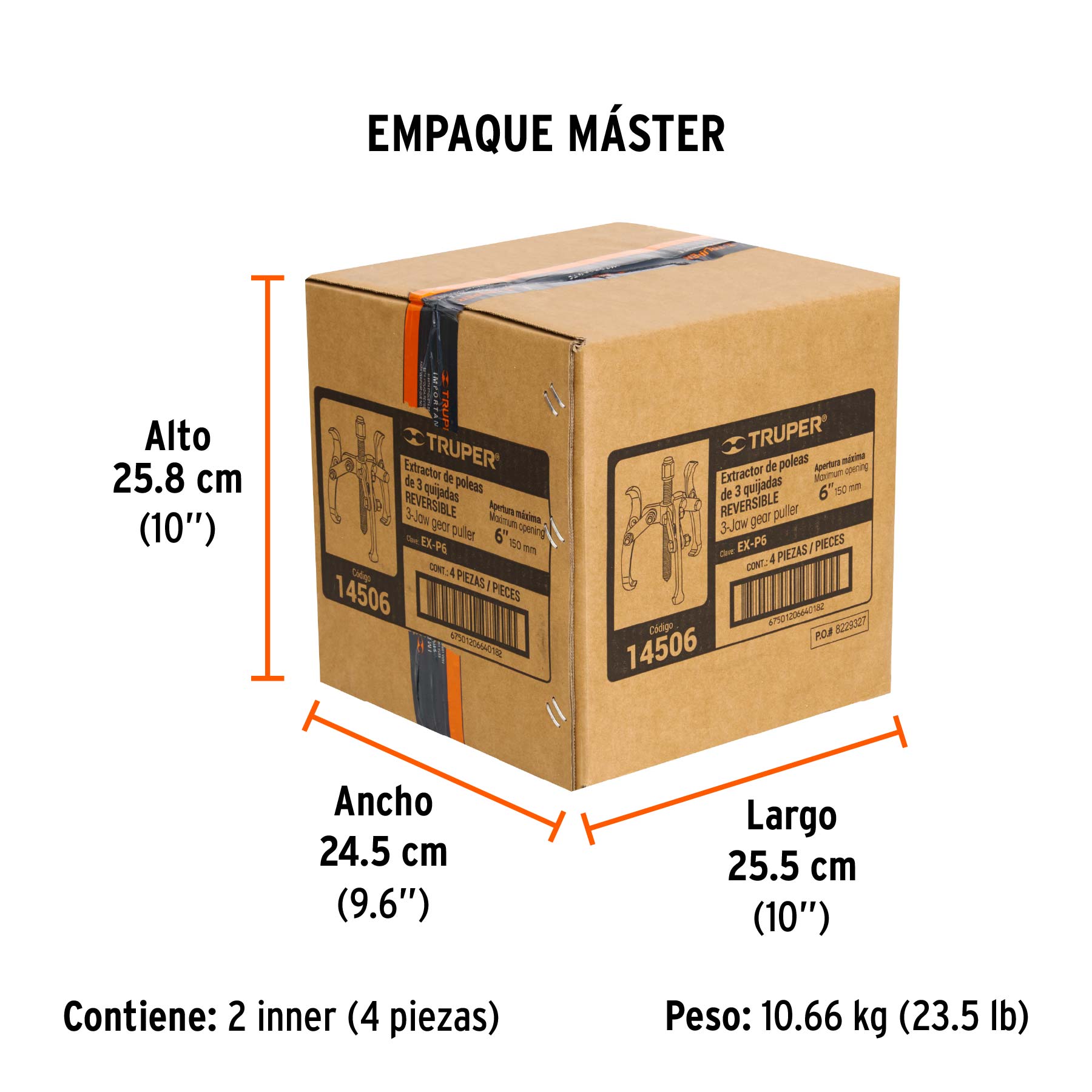 Extractor de poleas, 3 quijadas, 6"