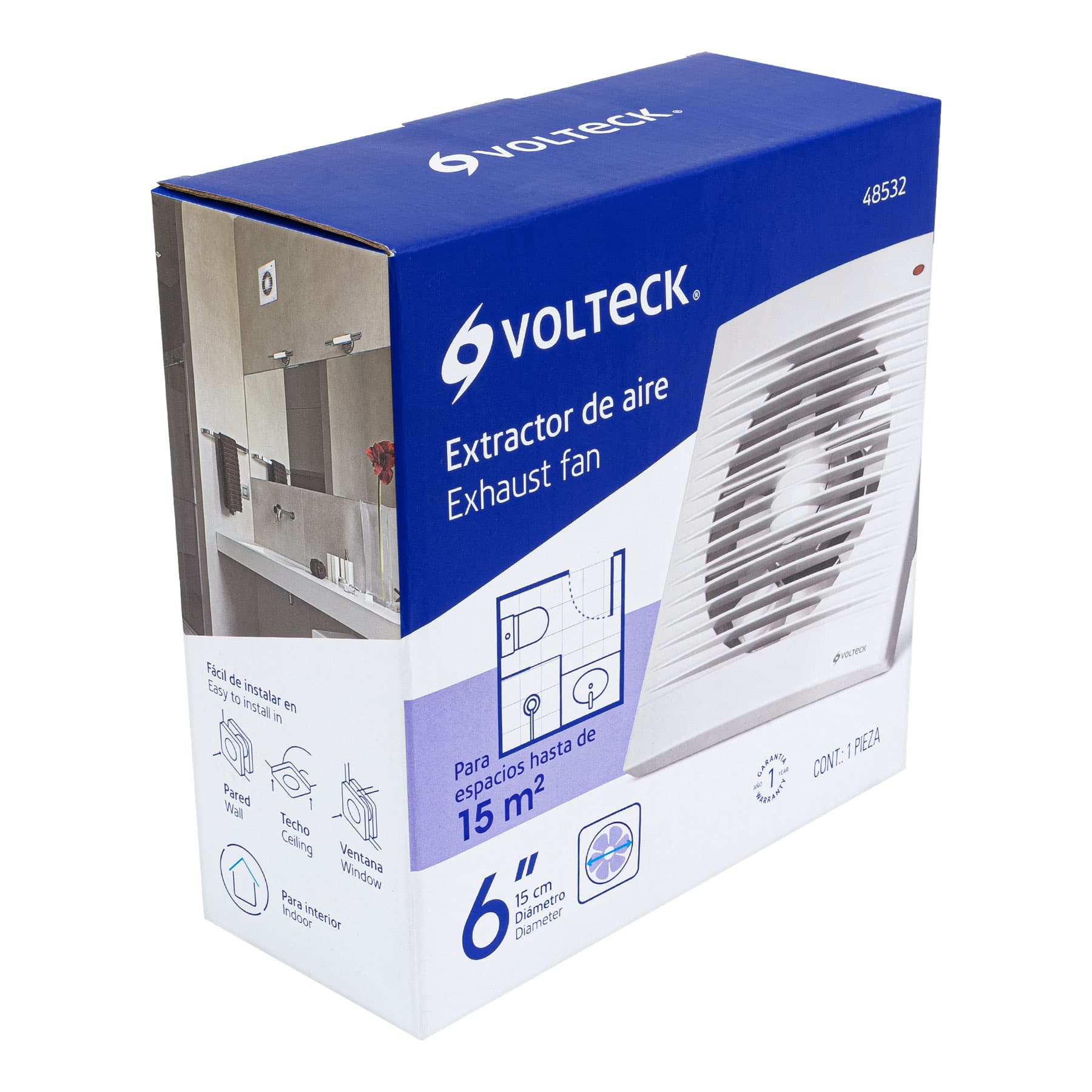Extractor de aire, 6", color blanco
