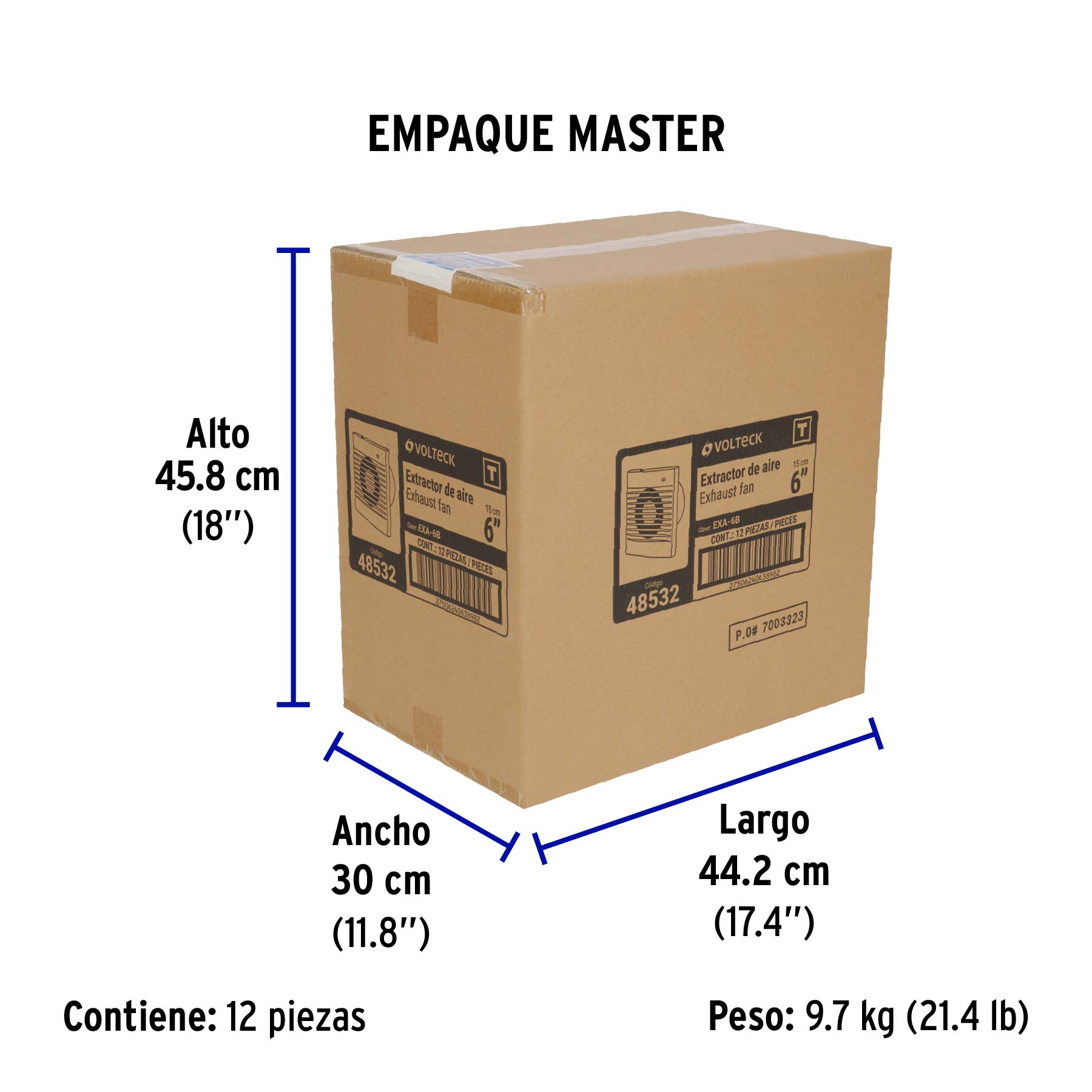 Extractor de aire, 6", color blanco