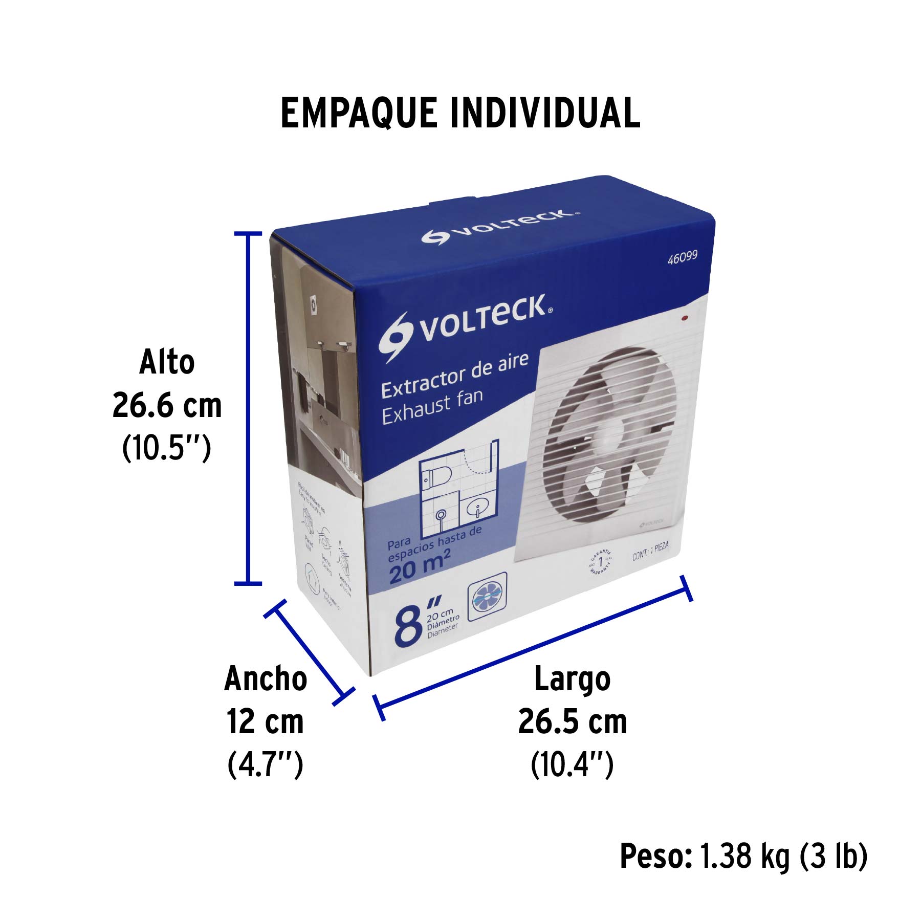 Extractor de aire, 8", color blanco