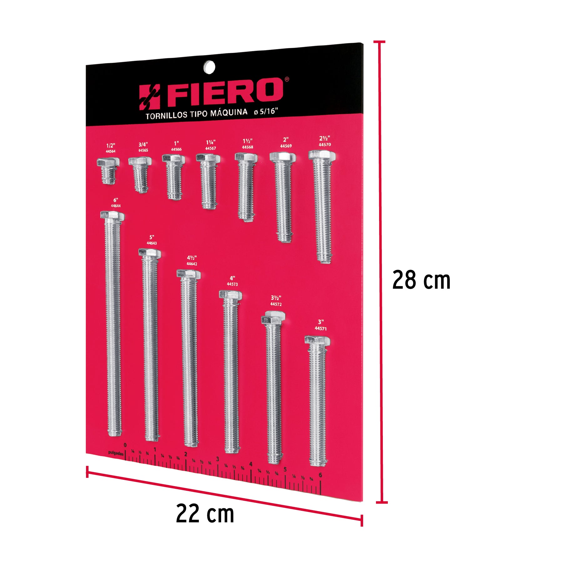 Exhibidor Fiero con tornillos tipo máquina, 5/16"