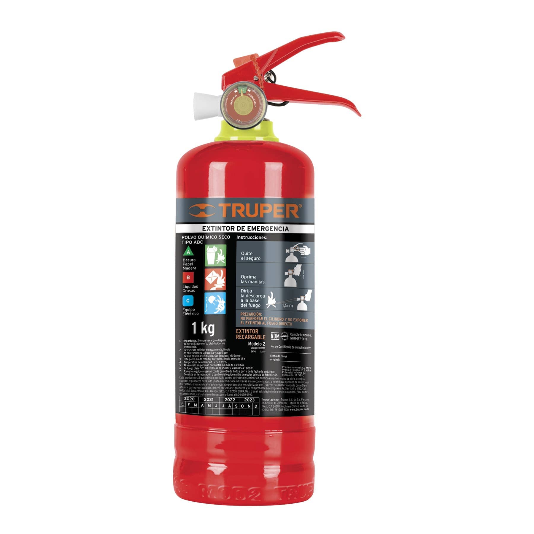 Extintor recargable para emergencia tipo ABC, portátil ,1 kg