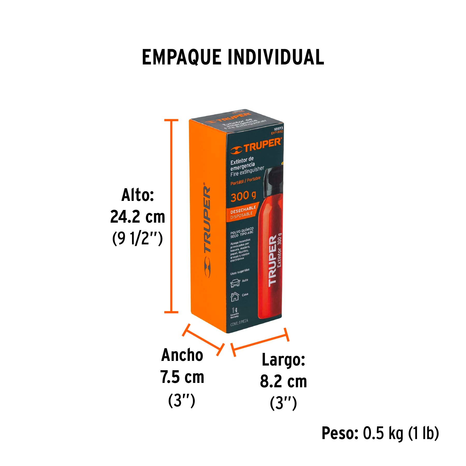Extintor no recargable 300 g, polvo tipo ABC