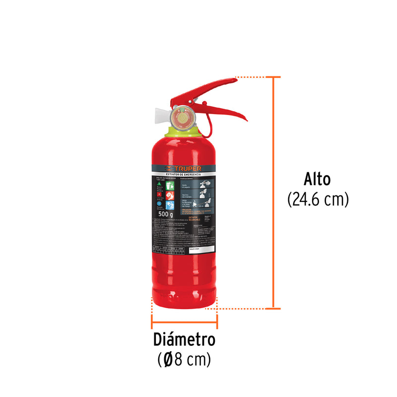 Extintor recargable portátil 0.5 kg, polvo tipo ABC
