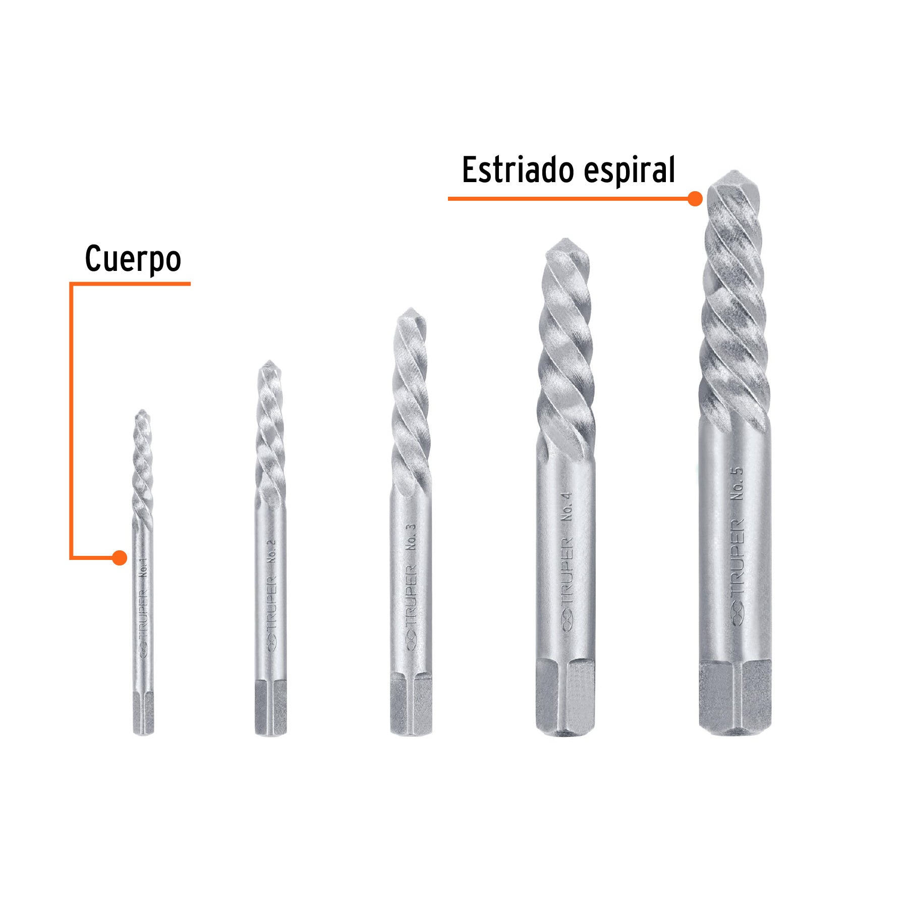 Juego extractores de tornillos, 5 piezas