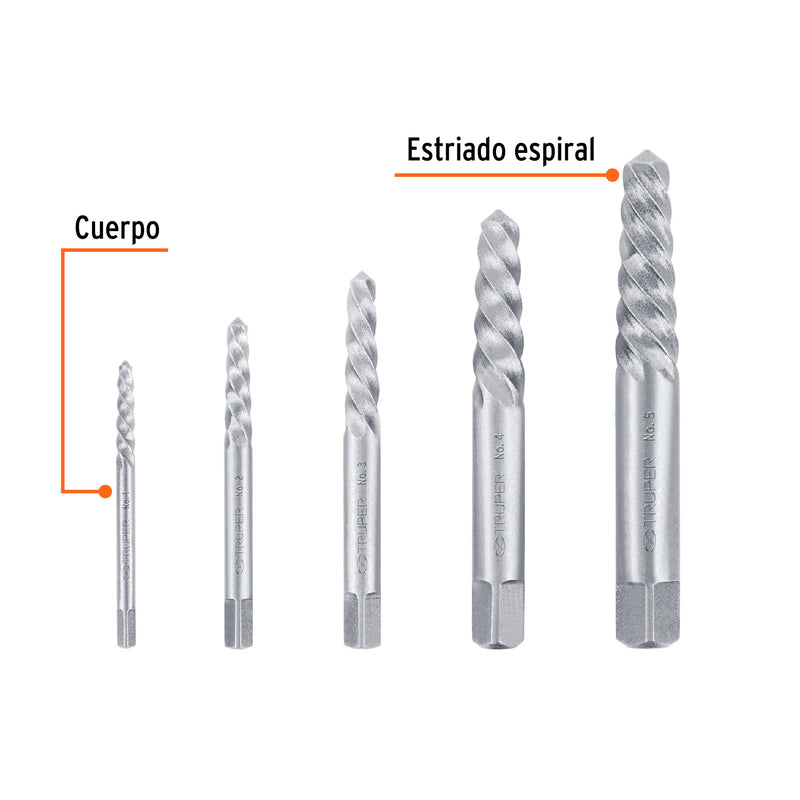 Juego extractores de tornillos, 5 piezas