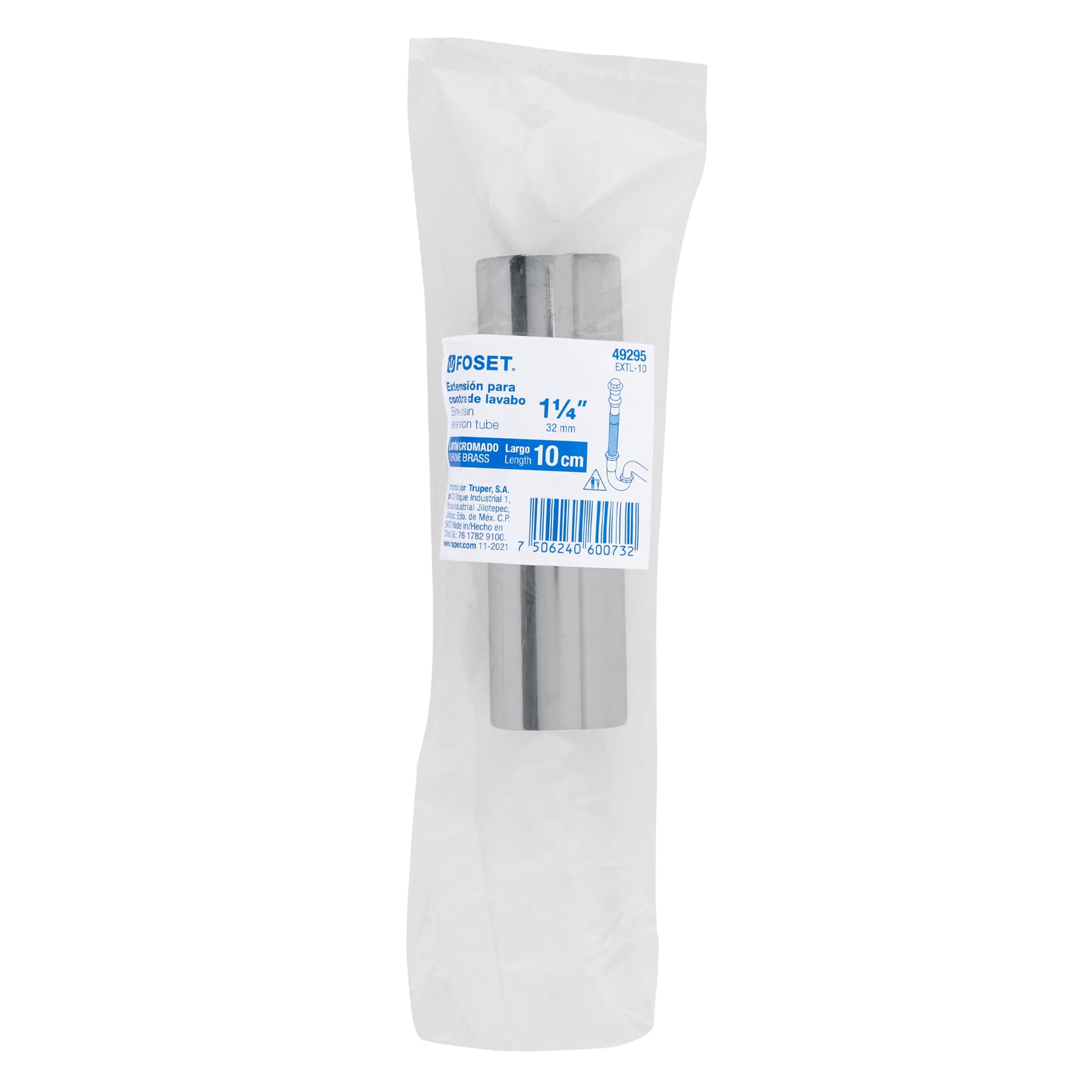 Extensión para contra de lavabo, 10 cm, cromo, 1-1/4"