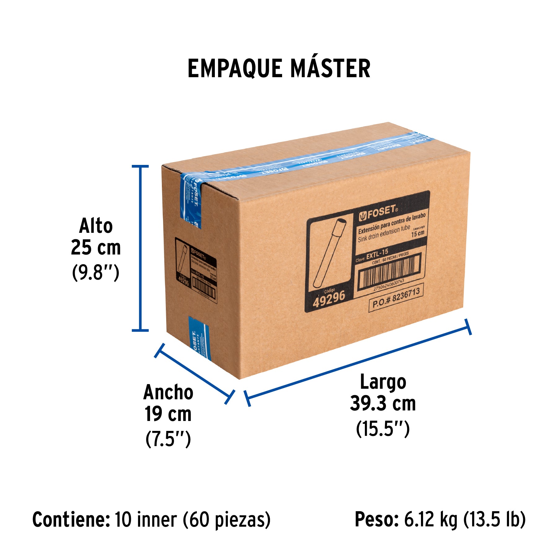 Extensión para contra de lavabo, 15 cm, cromo, 1-1/4"