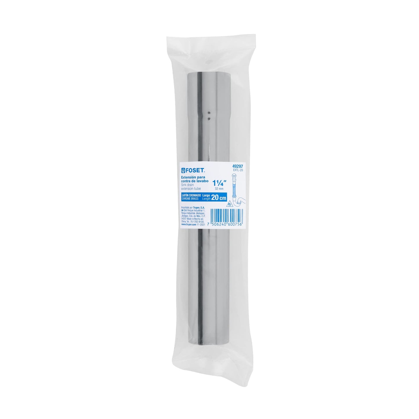 Extensión para contra de lavabo, 20 cm, cromo, 1-1/4"