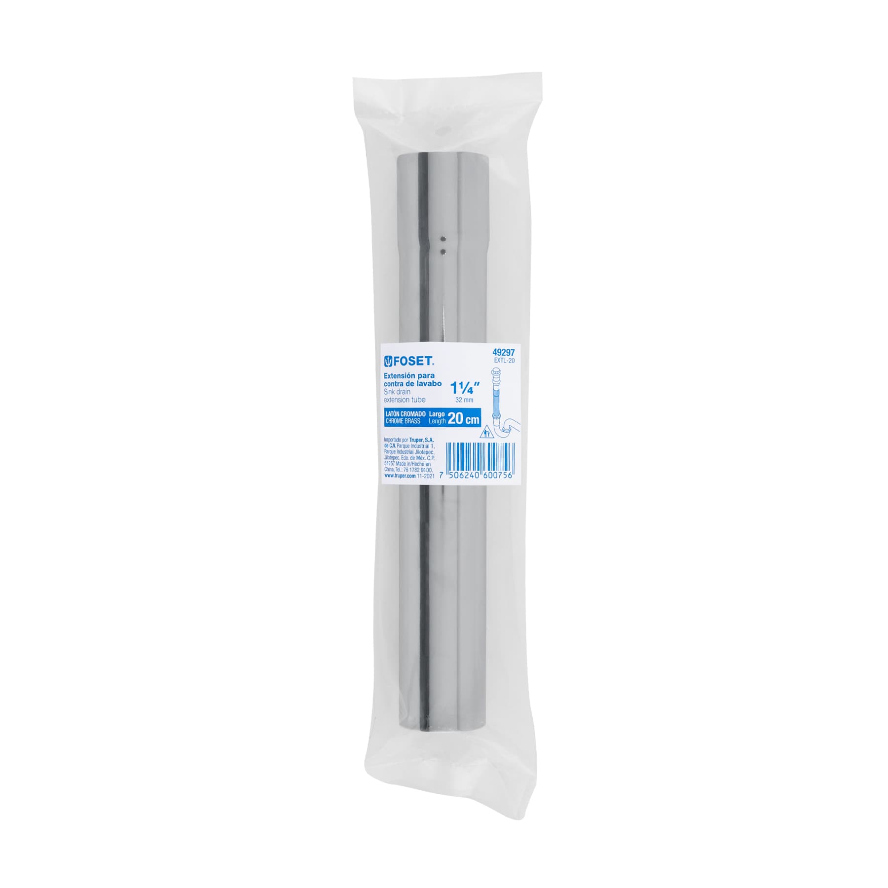 Extensión para contra de lavabo, 20 cm, cromo, 1-1/4"