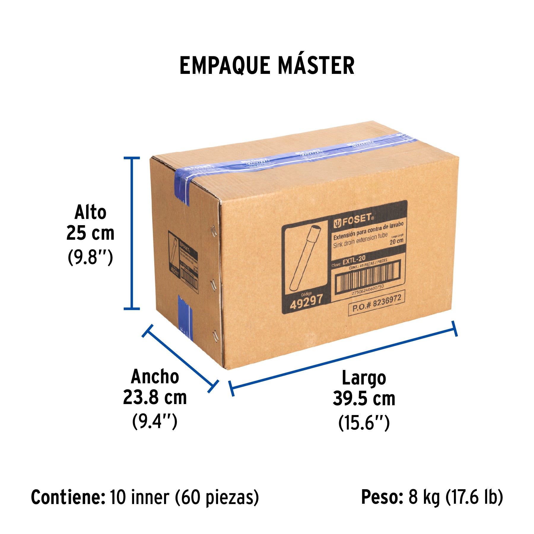 Extensión para contra de lavabo, 20 cm, cromo, 1-1/4"