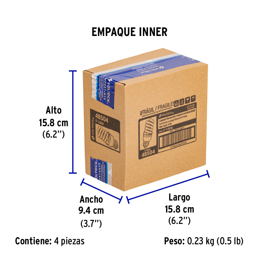 Lámpara 13 W, espiral mini, luz día, T2, en blister, Volteck