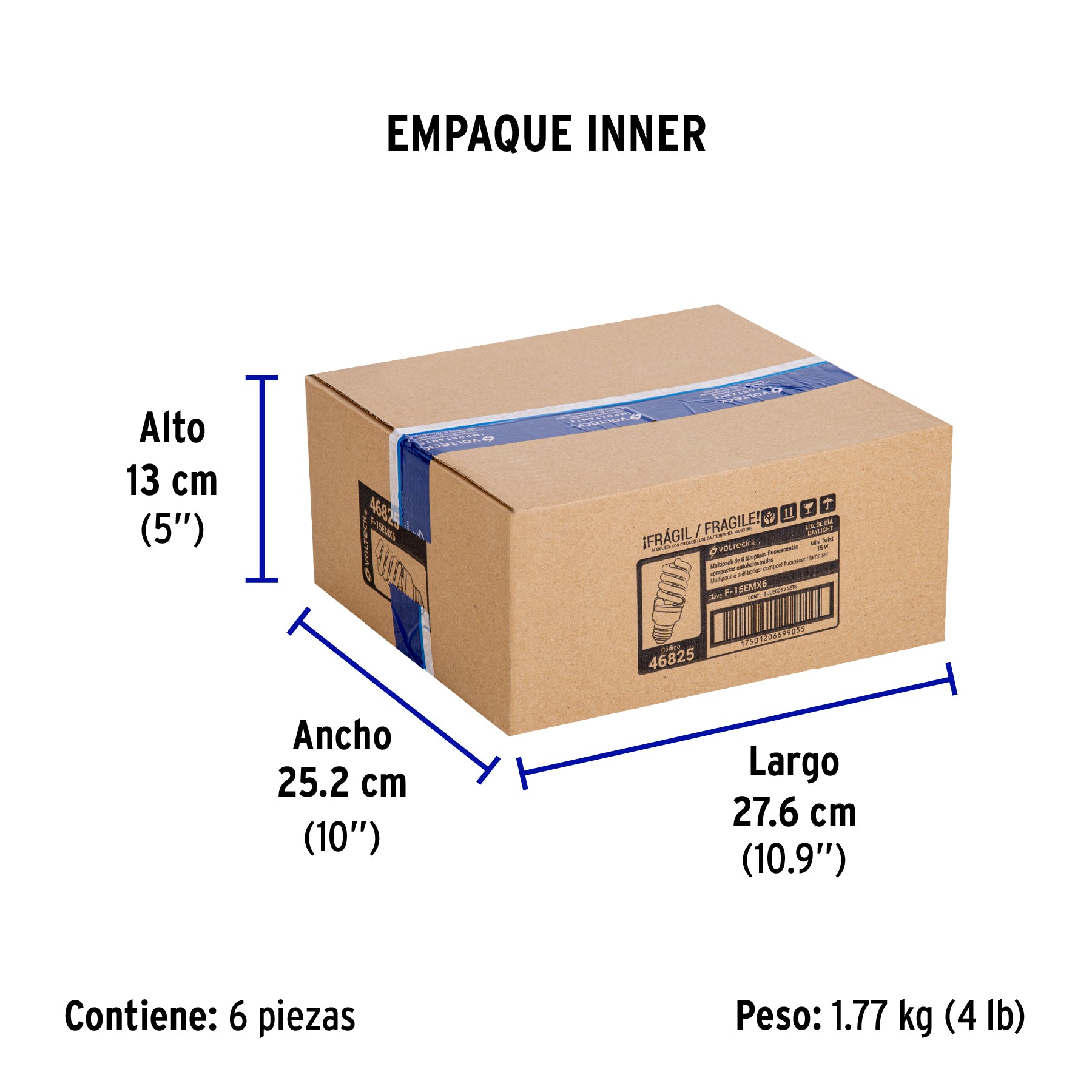 Lámpara 15 W, espiral mini, luz día, T2, en caja 6 piezas