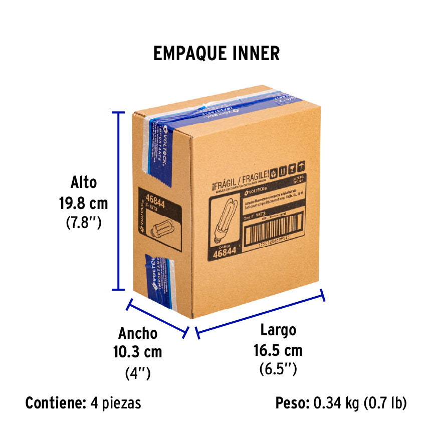 Lámpara 15 W, triple, luz día, T3, en blister, Volteck
