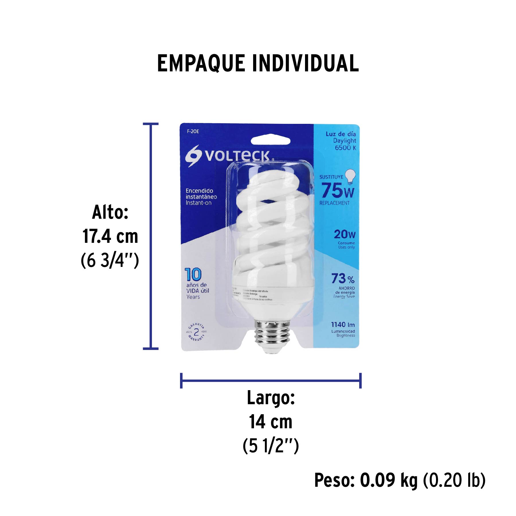 Lámpara 20 W, espiral, luz día, T4, en blister, Volteck