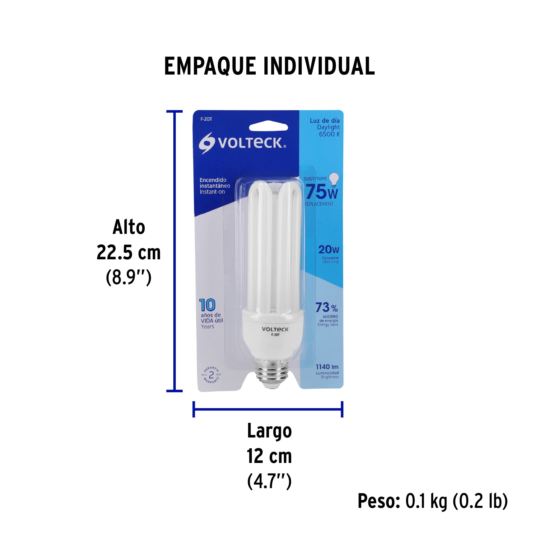 Lámpara 20 W, triple, luz día, T4, en blister, Volteck
