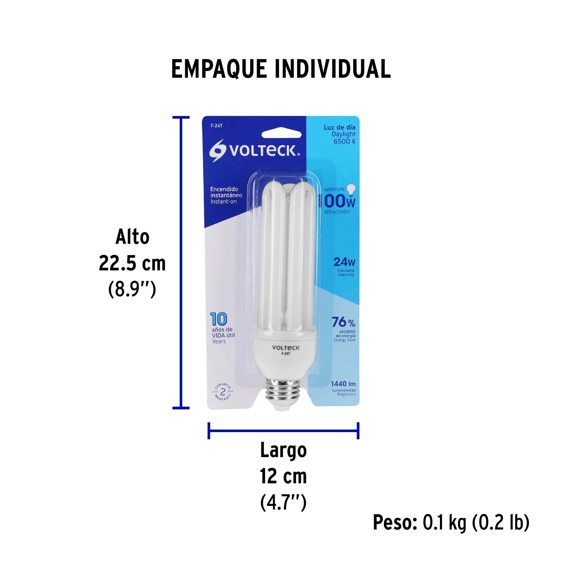 Lámpara 24 W, triple, luz día, T4, en blister, Volteck