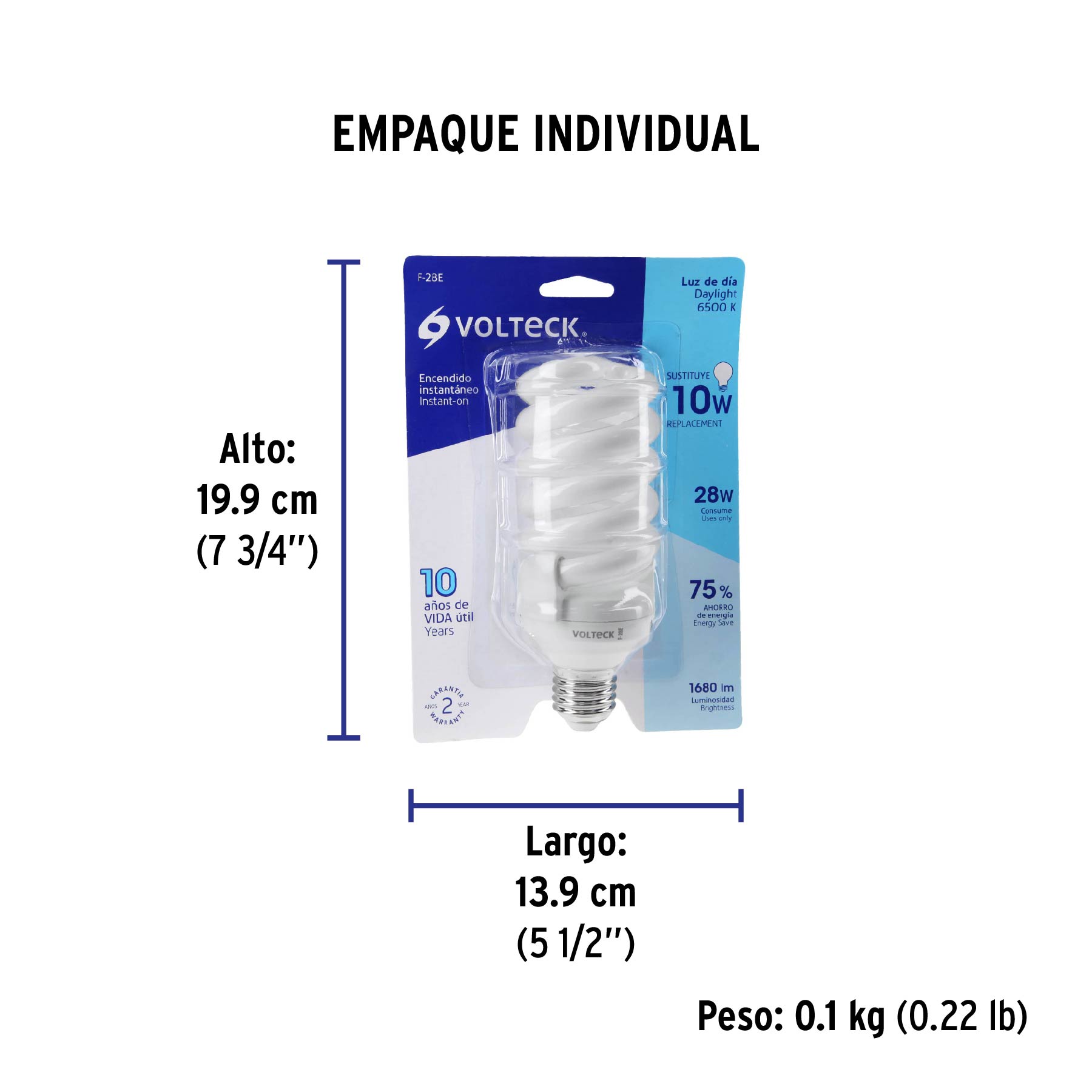 Lámpara 28 W, espiral, luz día, T4, en blister, Volteck