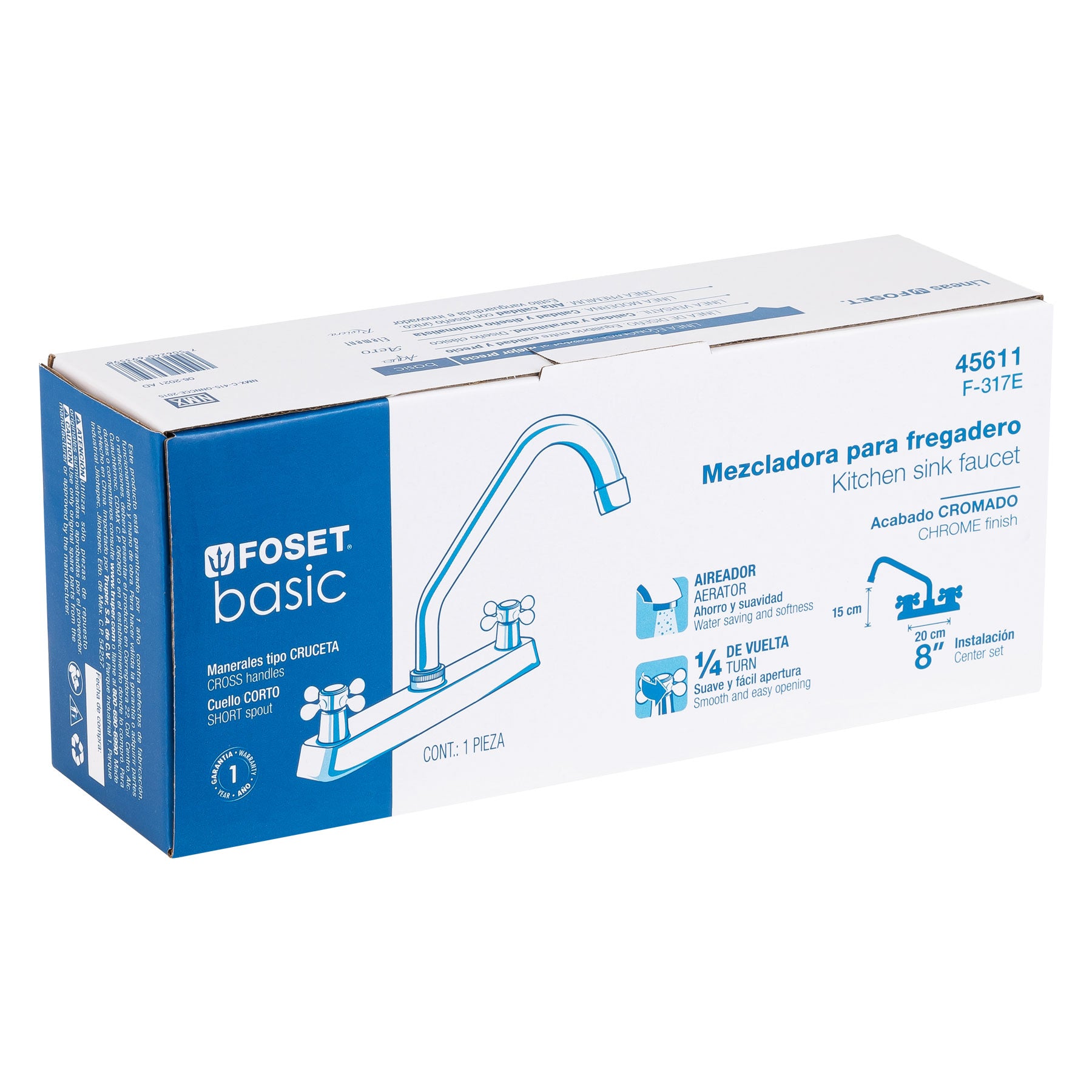 Mezcladora p/fregadero,manerales cruceta,cuello corto,Basic