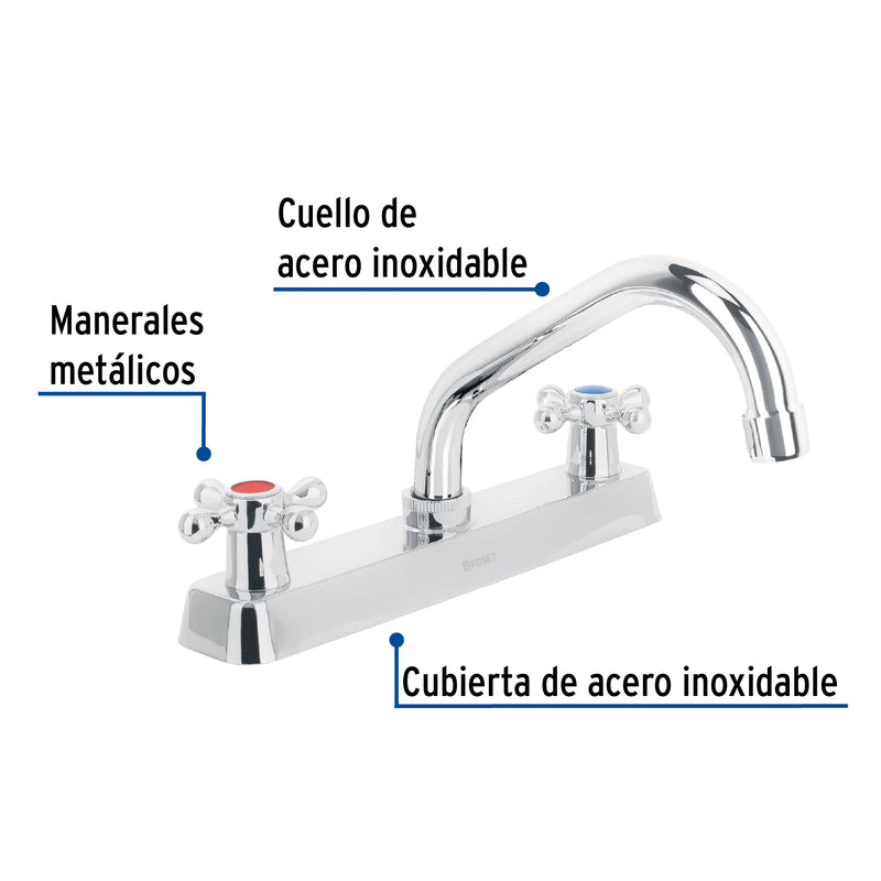 Mezcladora p/fregadero,manerales cruceta,cuello corto,Basic