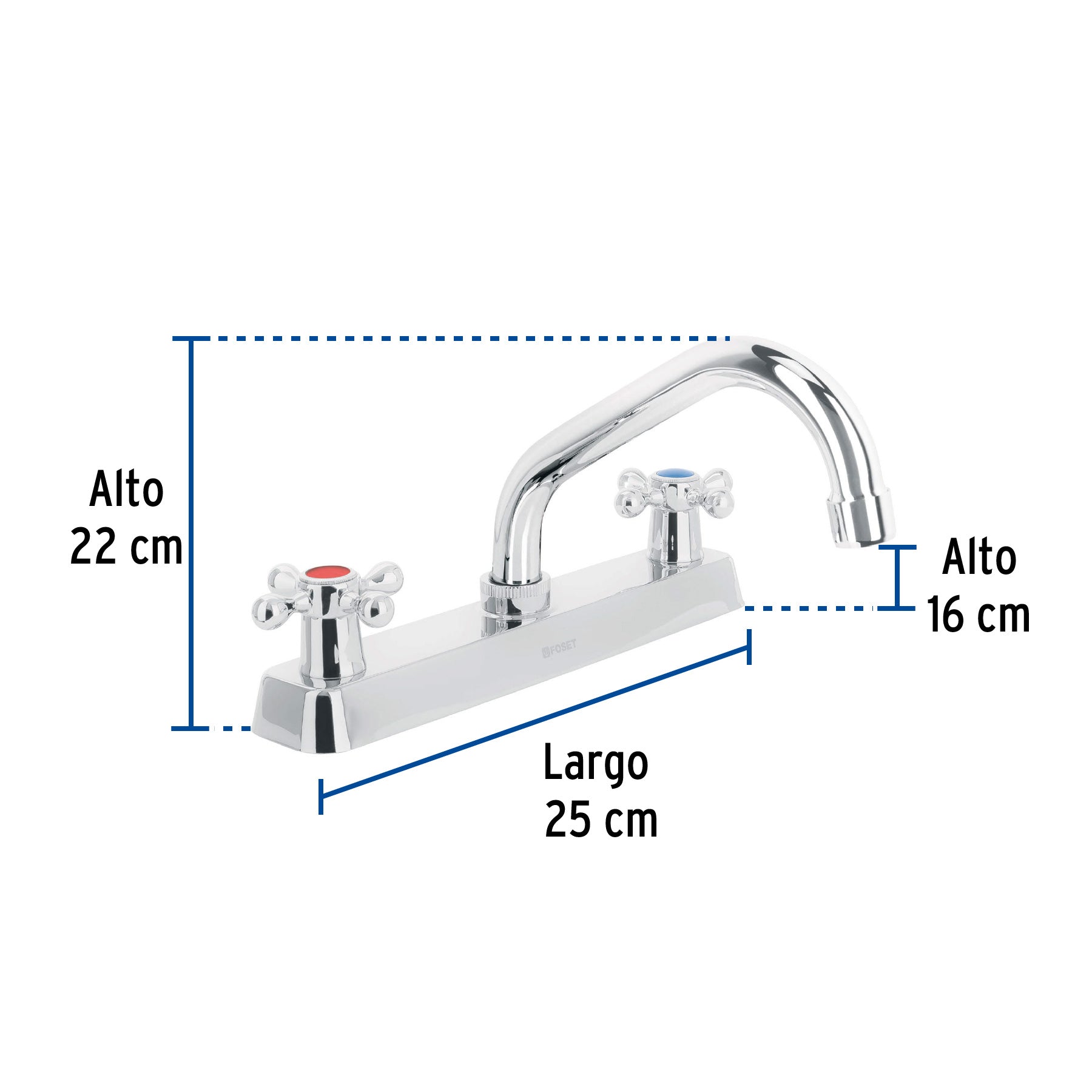 Mezcladora p/fregadero,manerales cruceta,cuello corto,Basic