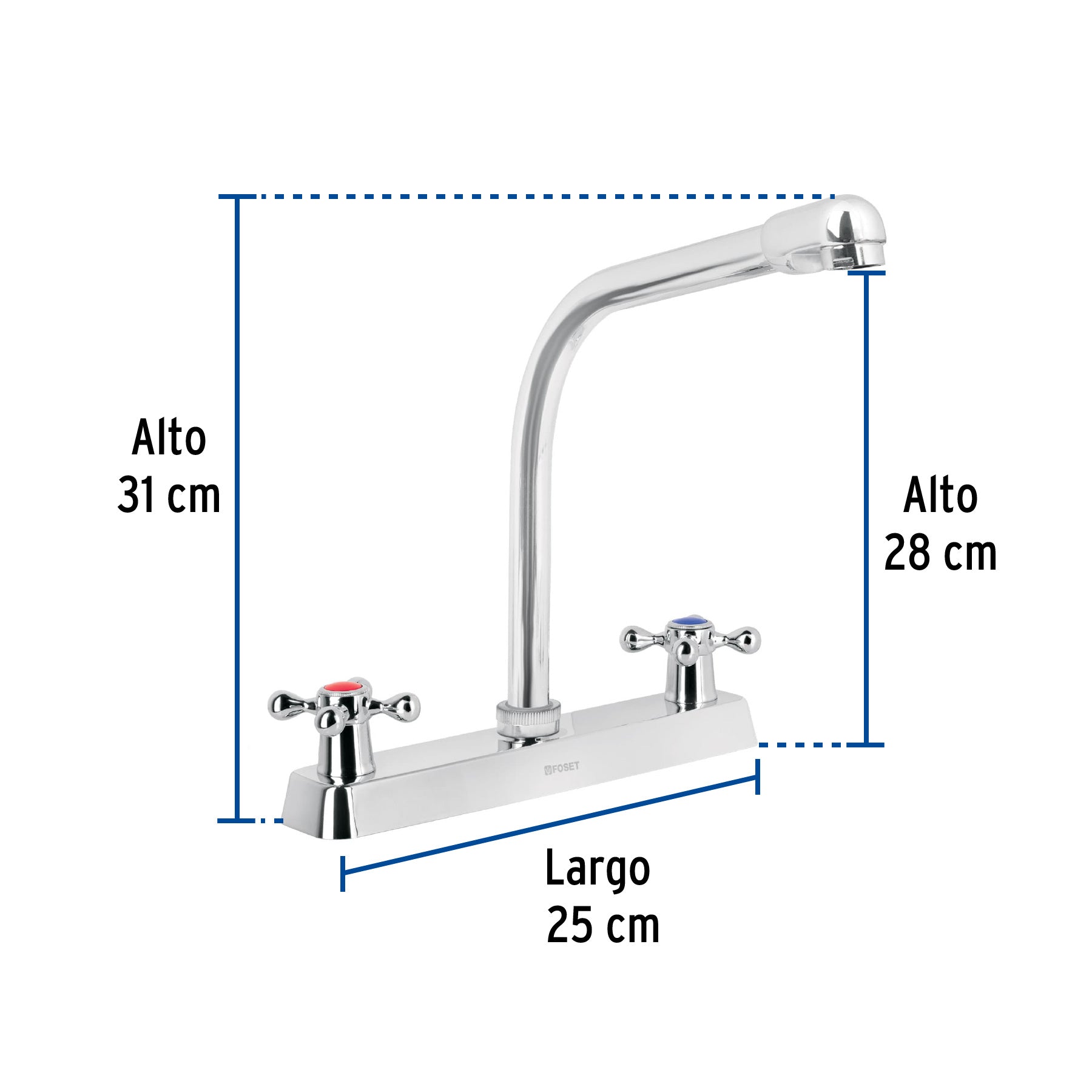 Mezcladora p/fregadero,manerales cruceta,cuello cobra,Basic
