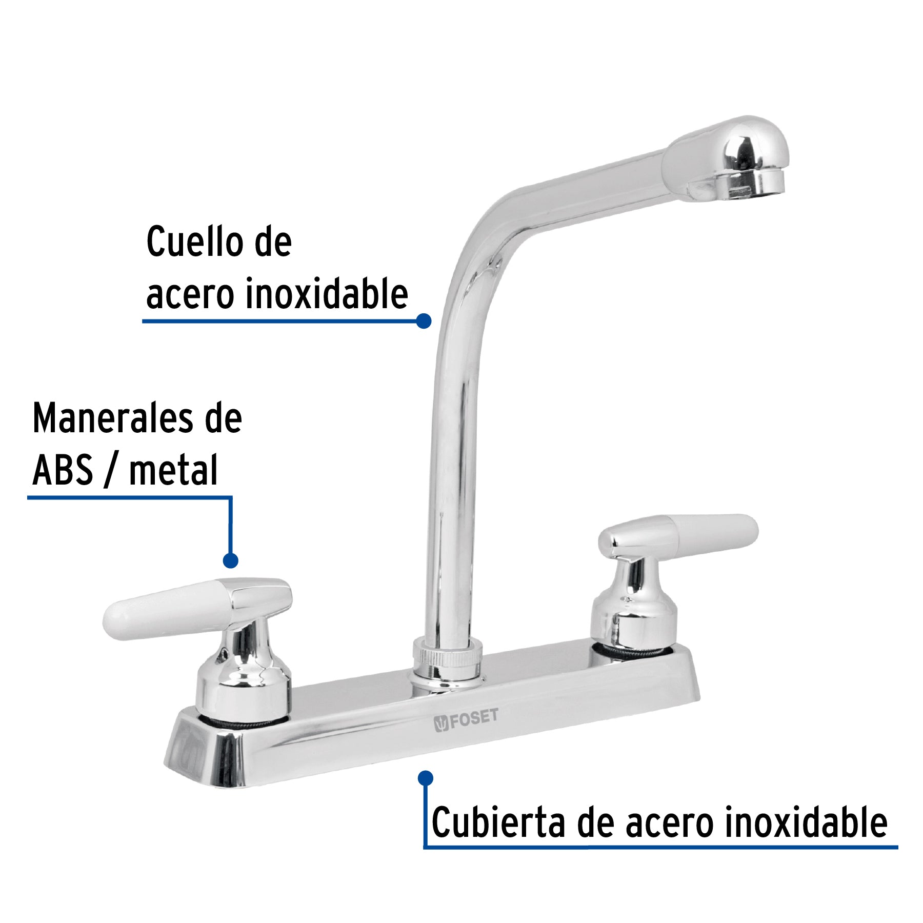 Mezcladora para fregadero, manerales cono,cuello cobra,Basic