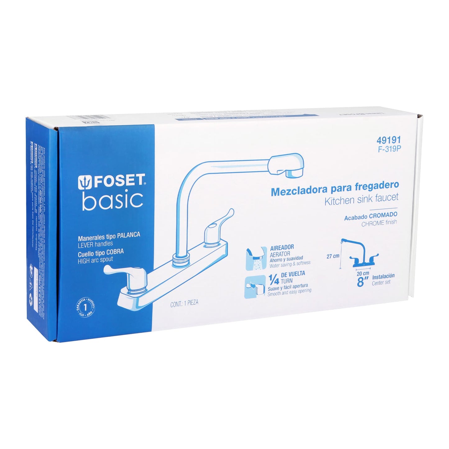 Mezcladora fregadero, manerales palanca, cuello cobra, Basic