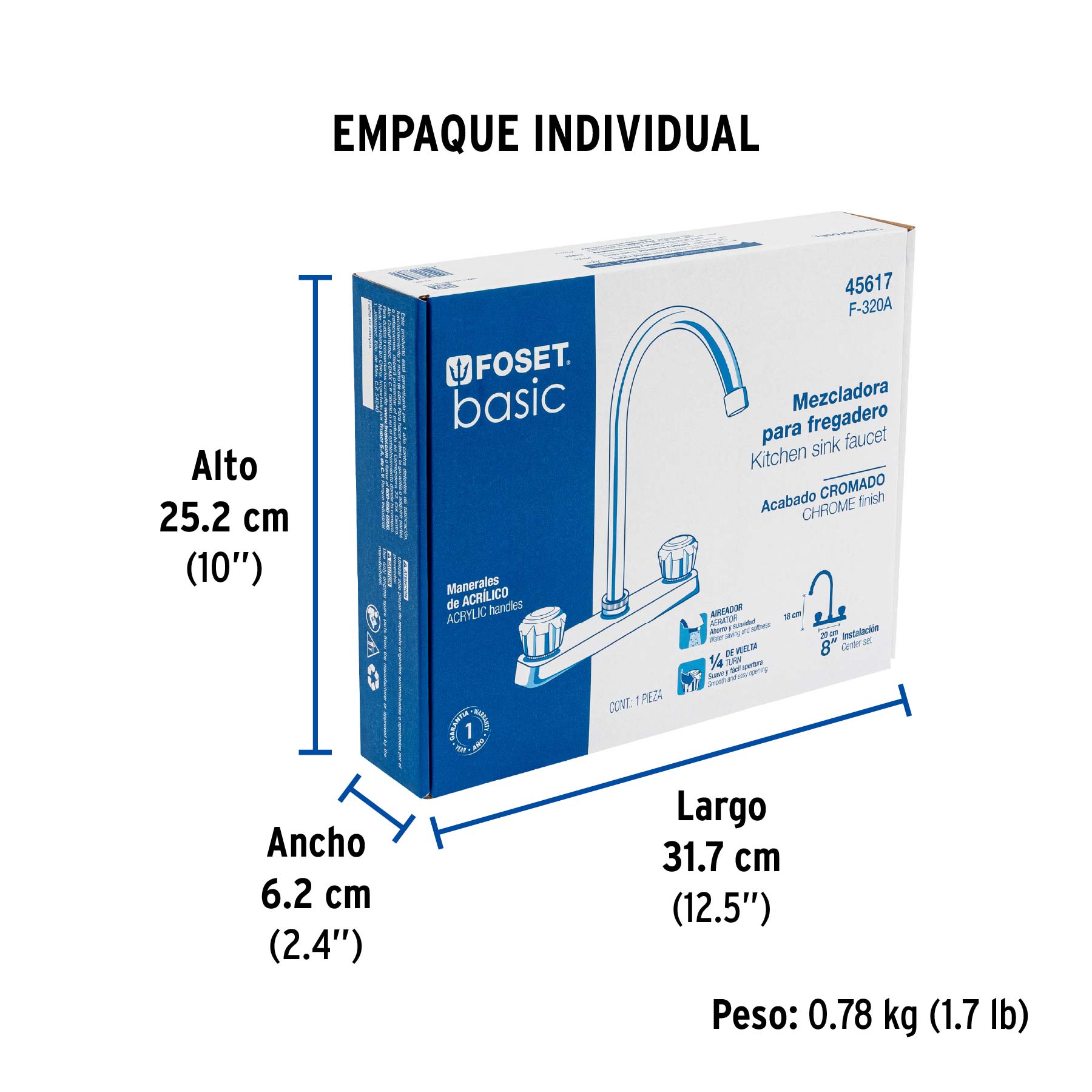 Mezcladora para fregadero, acrílico, cuello curvo, Basic