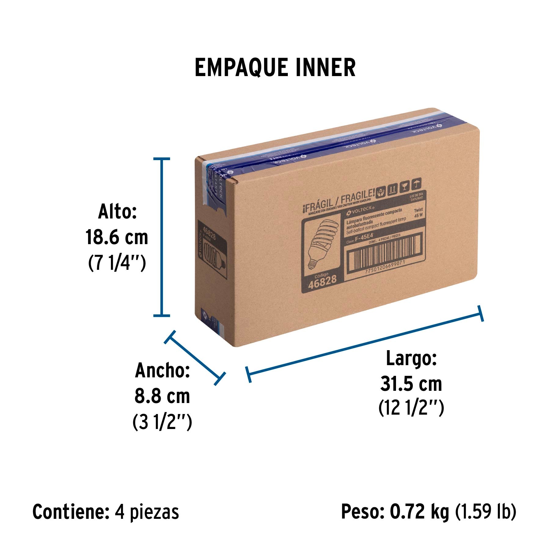 Lámpara 45 W, espiral, alta potencia, luz día, T4 , en caja