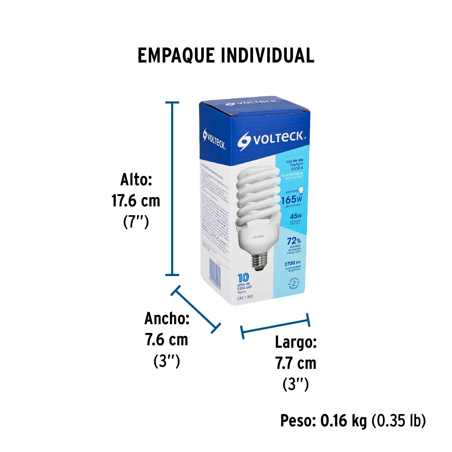 Lámpara 45 W, espiral, alta potencia, luz día, T4 , en caja