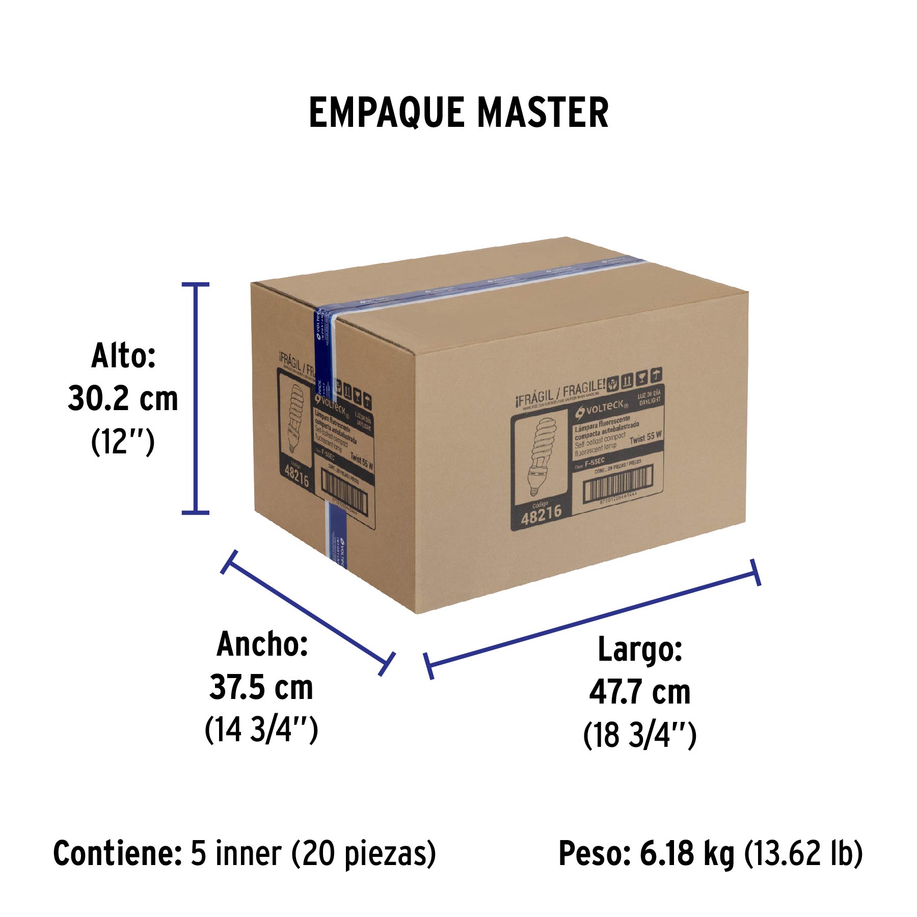 Lámpara 55 W, espiral, alta potencia, luz día, T5, en caja