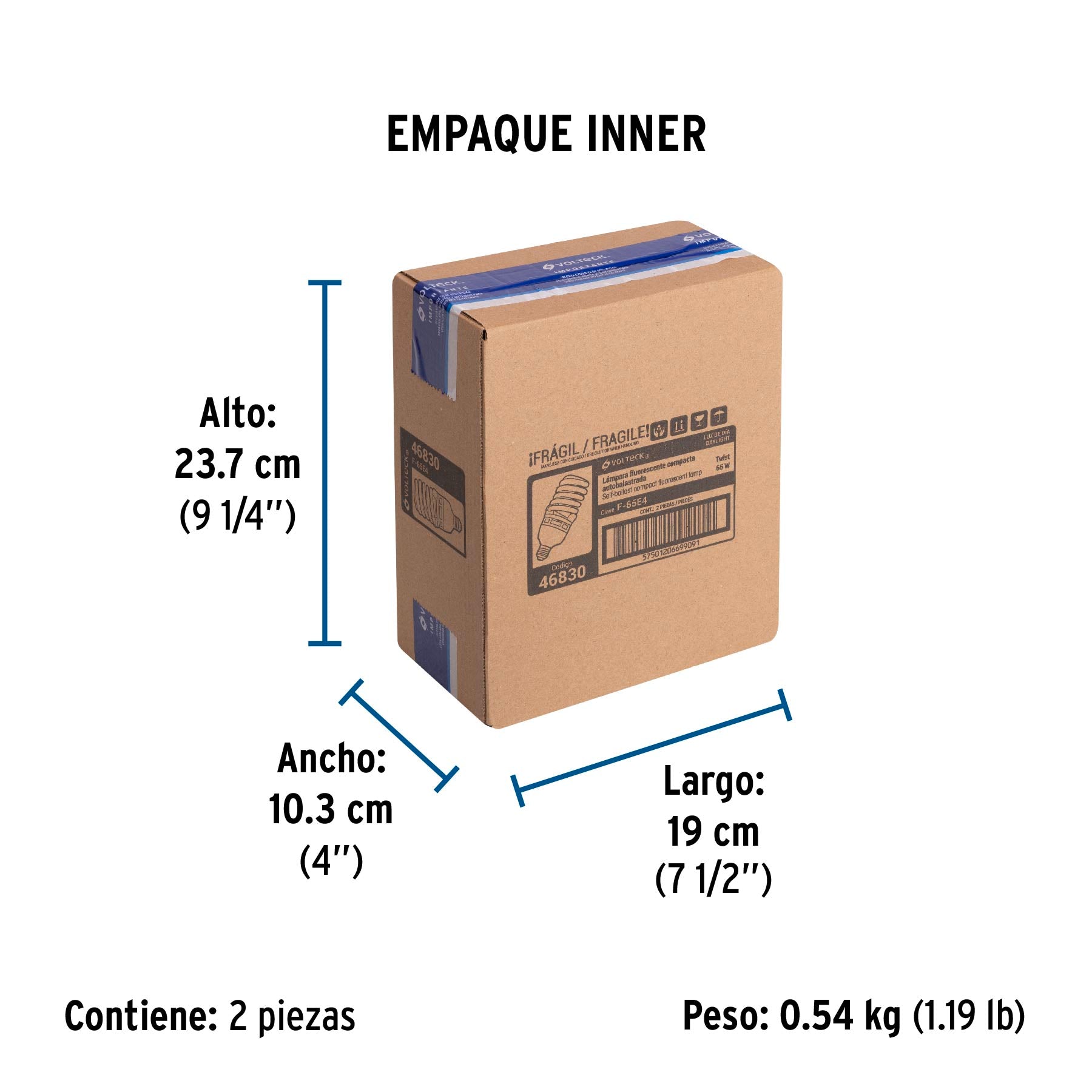 Lámpara 65 W, espiral, alta potencia, luz día, T4, en caja