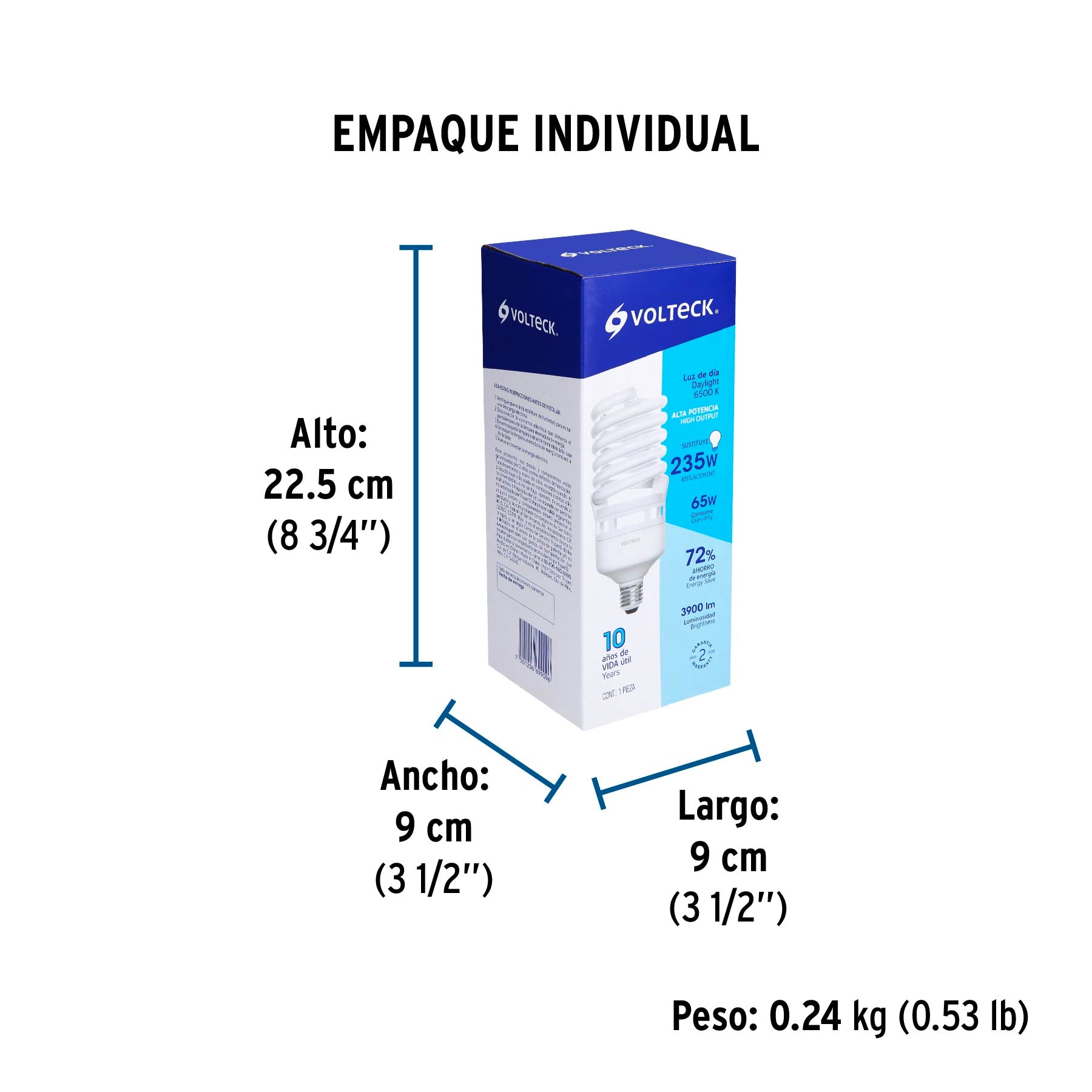 Lámpara 65 W, espiral, alta potencia, luz día, T4, en caja