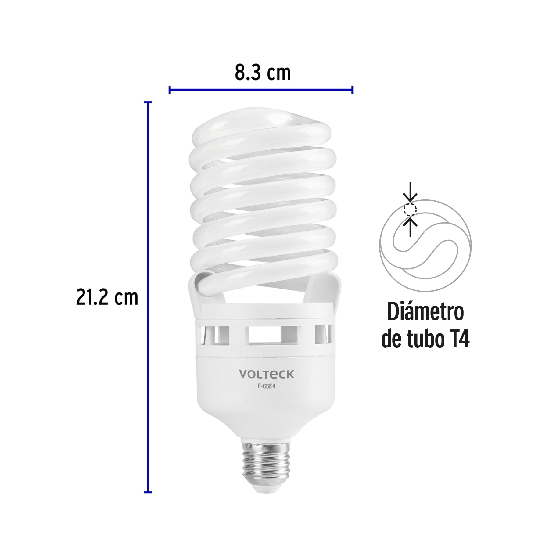 Lámpara 65 W, espiral, alta potencia, luz día, T4, en caja