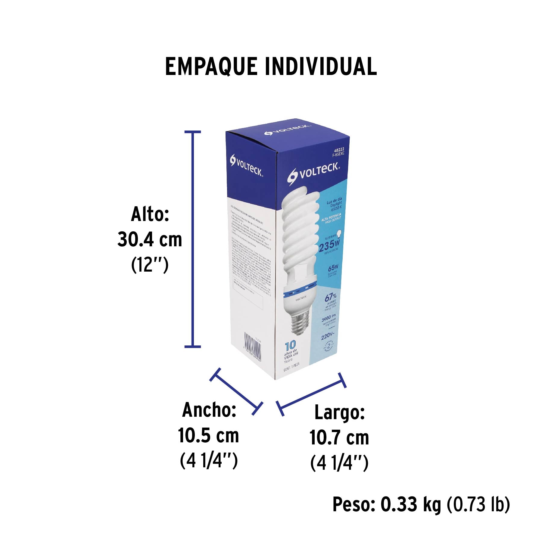 Lámpara 65 W, espiral, base mogul E39, luz día, 220 V, caja