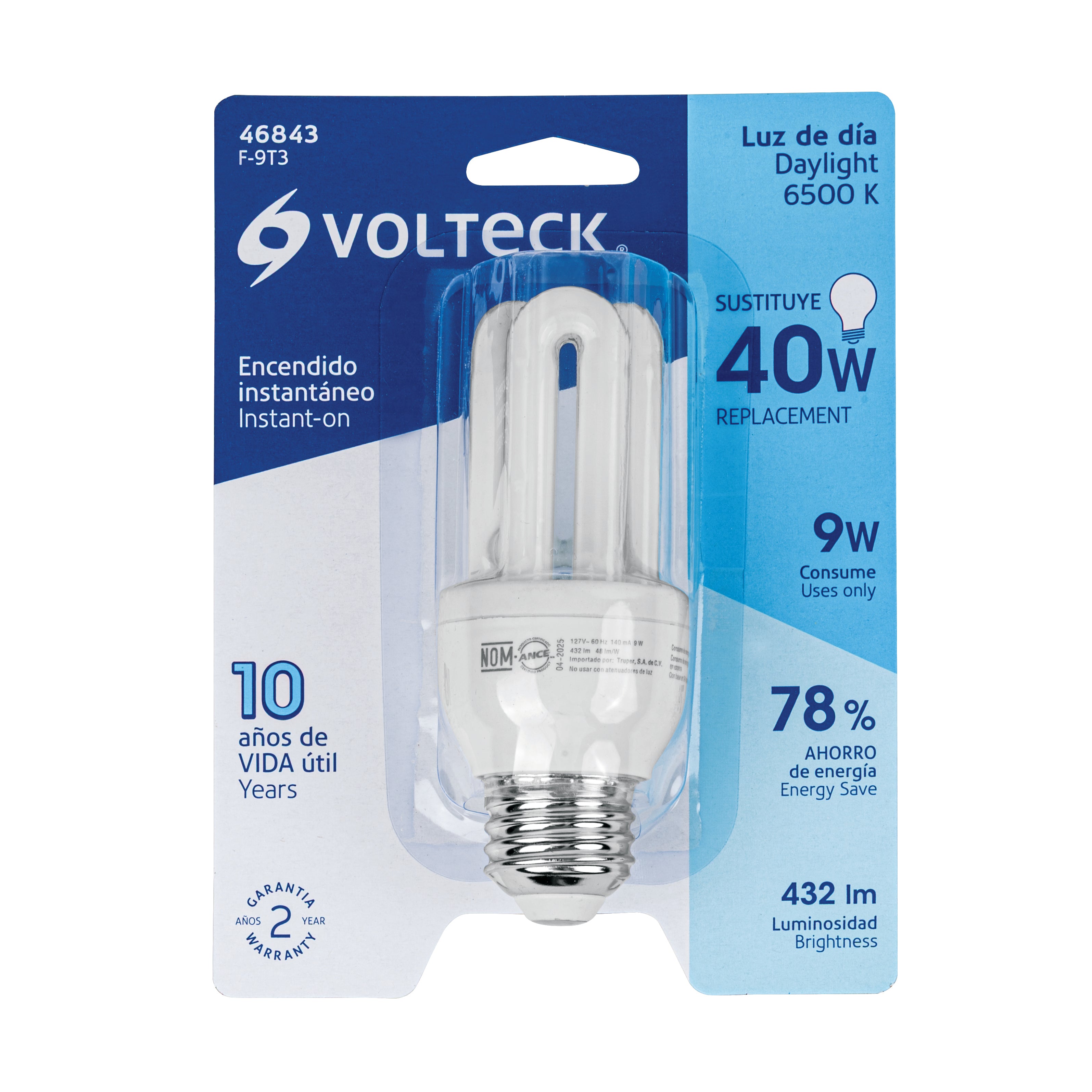 Lámpara 9 W, triple, luz día, T3, en blister, Volteck