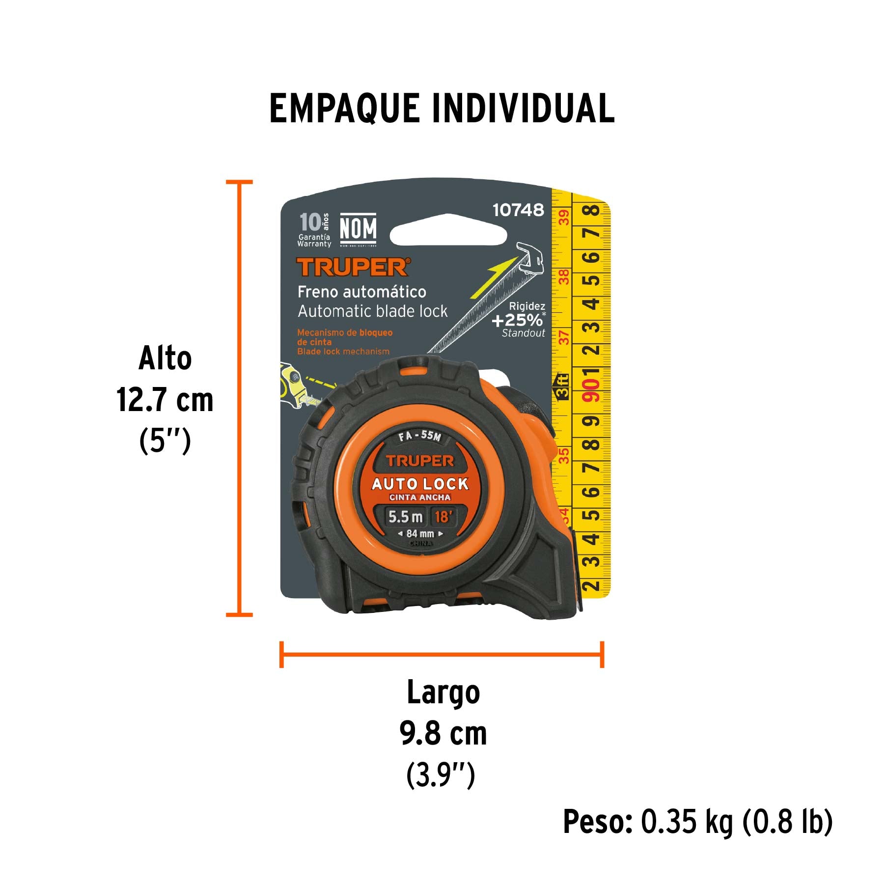 Flexómetro Auto Lock, 5.5 m, cinta 25 mm