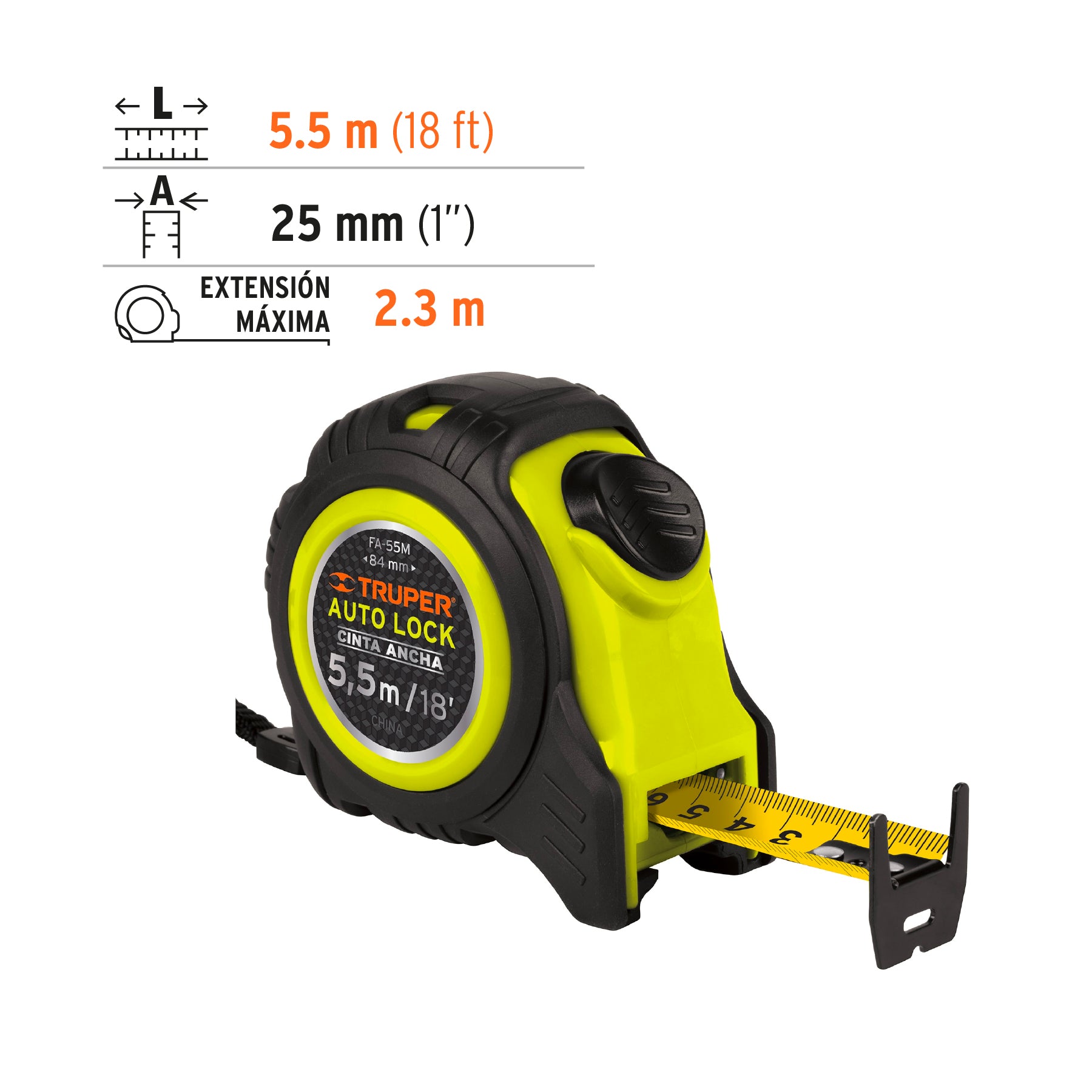 Flexómetro Auto Lock, 5.5 m, cinta 25 mm