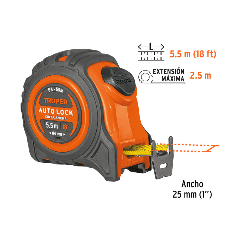 Flexómetro Auto Lock, 5.5 m, cinta 25 mm