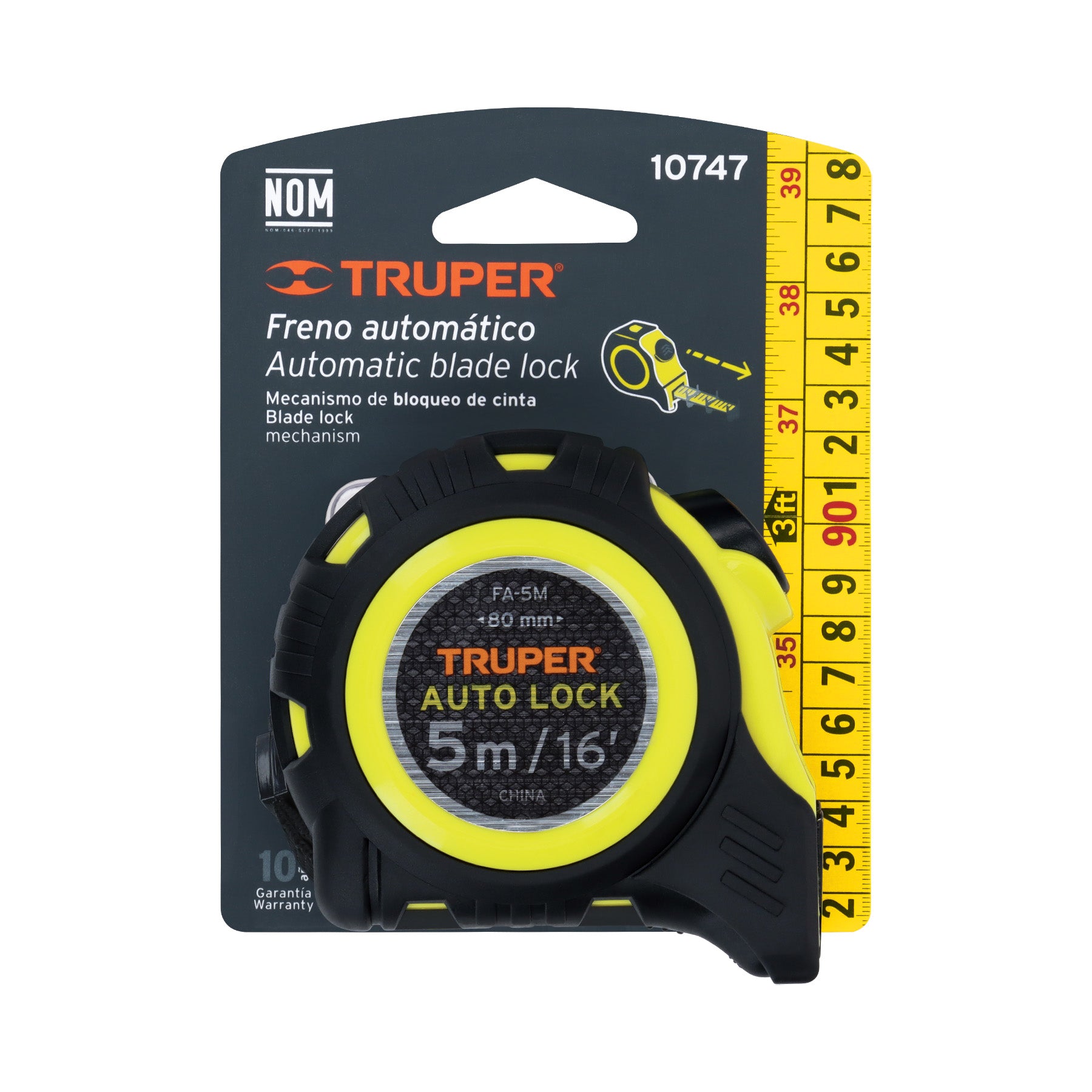 Flexómetro Auto Lock, 5 m, cinta 19 mm