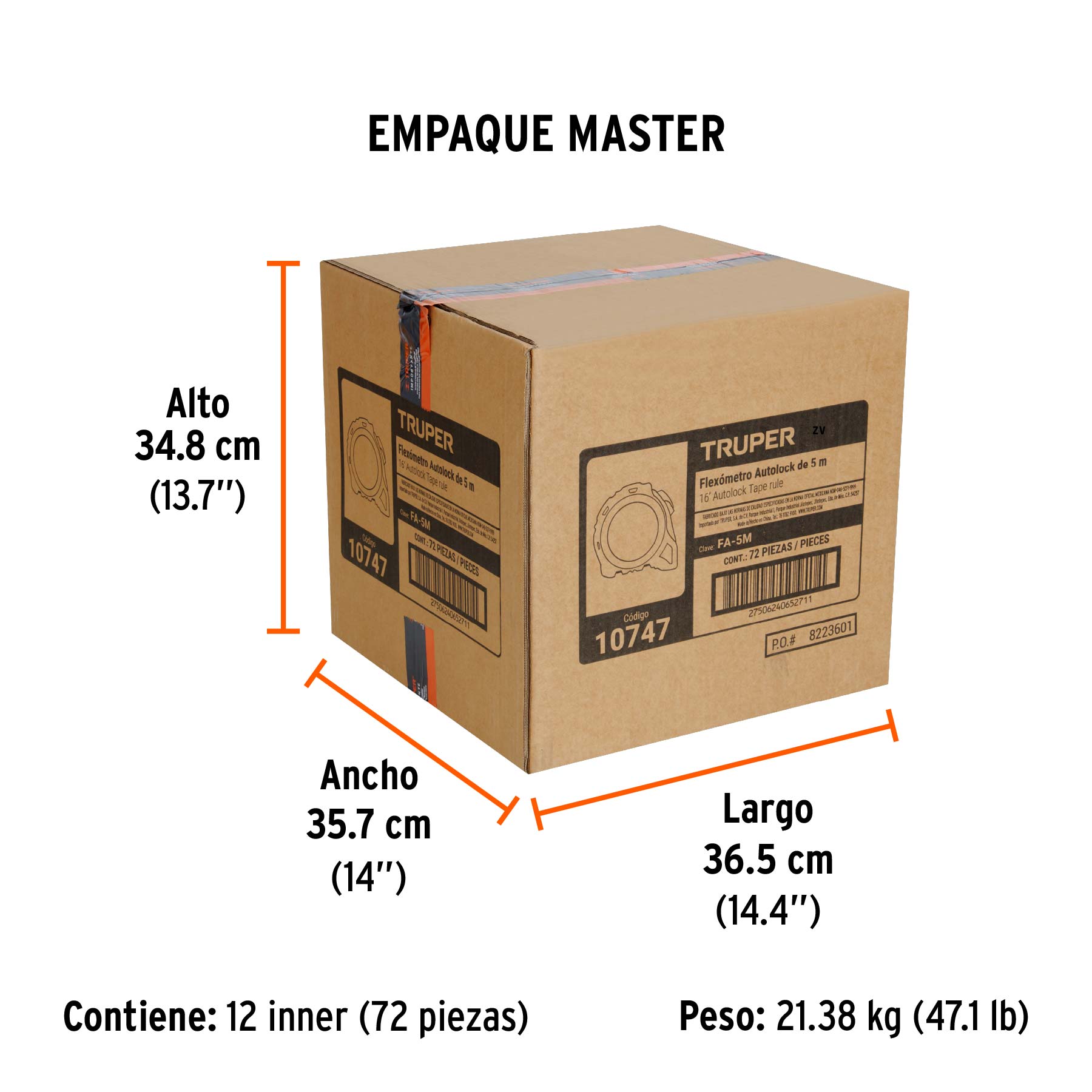 Flexómetro Auto Lock, 5 m, cinta 19 mm