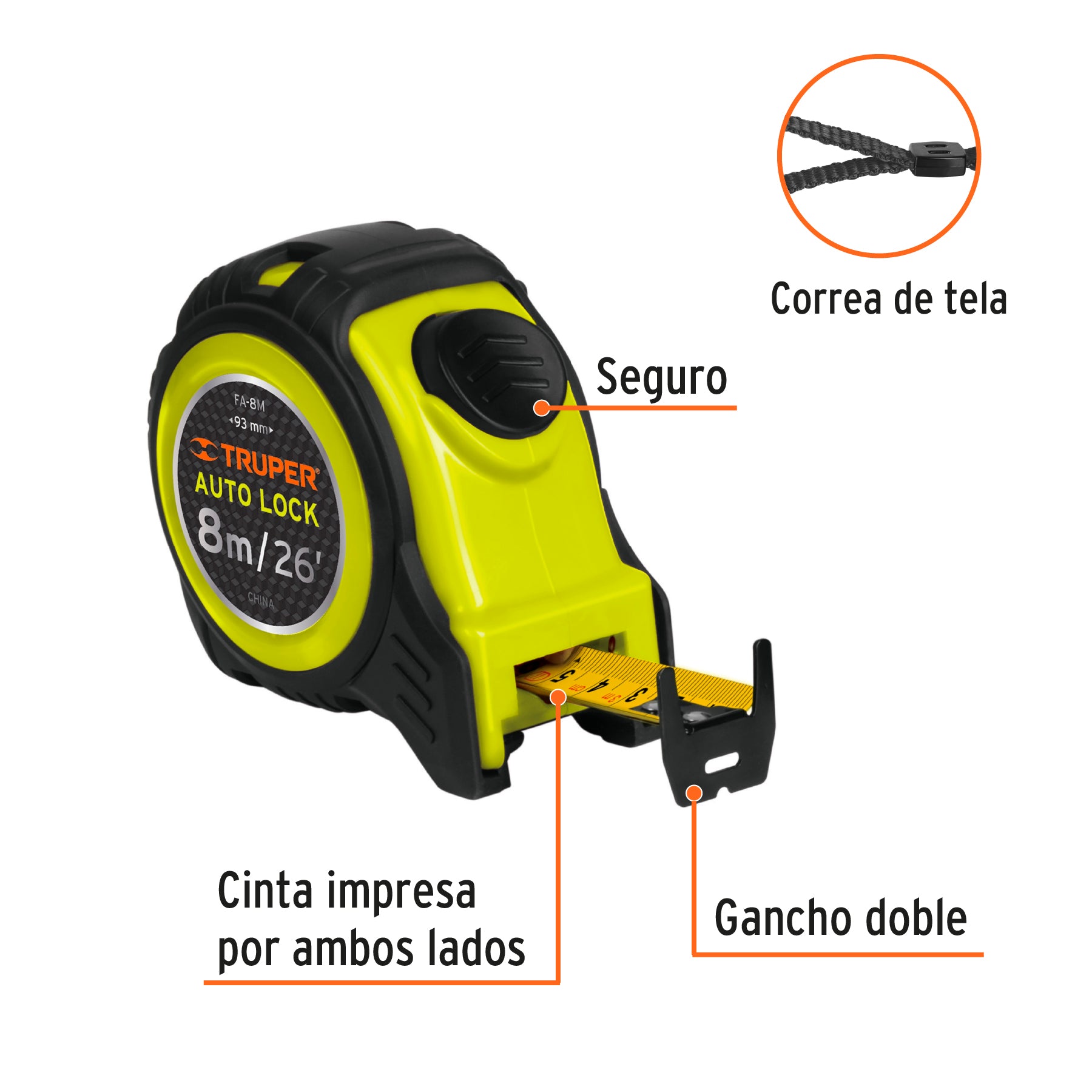 Flexómetro Auto Lock, 8 m, cinta 25 mm