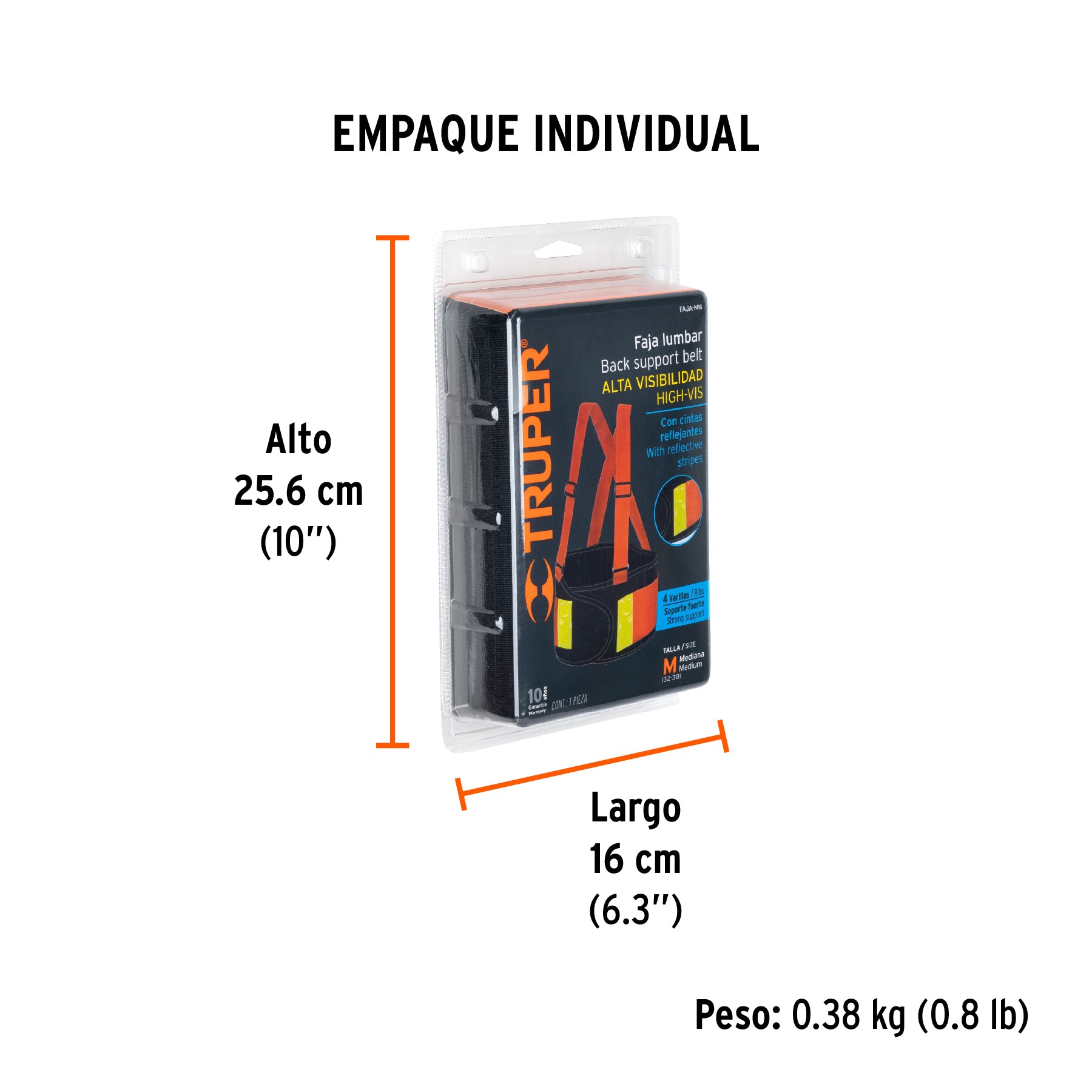 Faja alta visibilidad, naranja, M