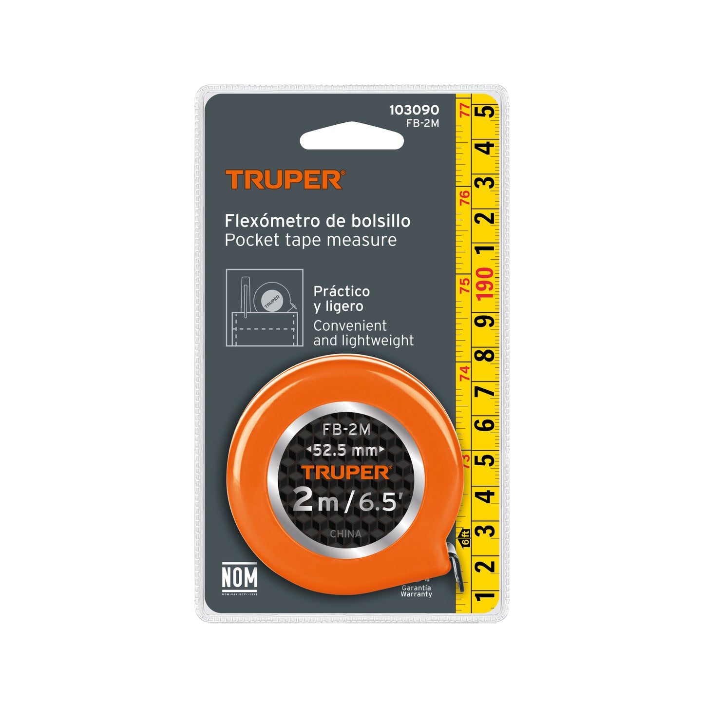 Flexómetro de bolsillo 2m, Truper