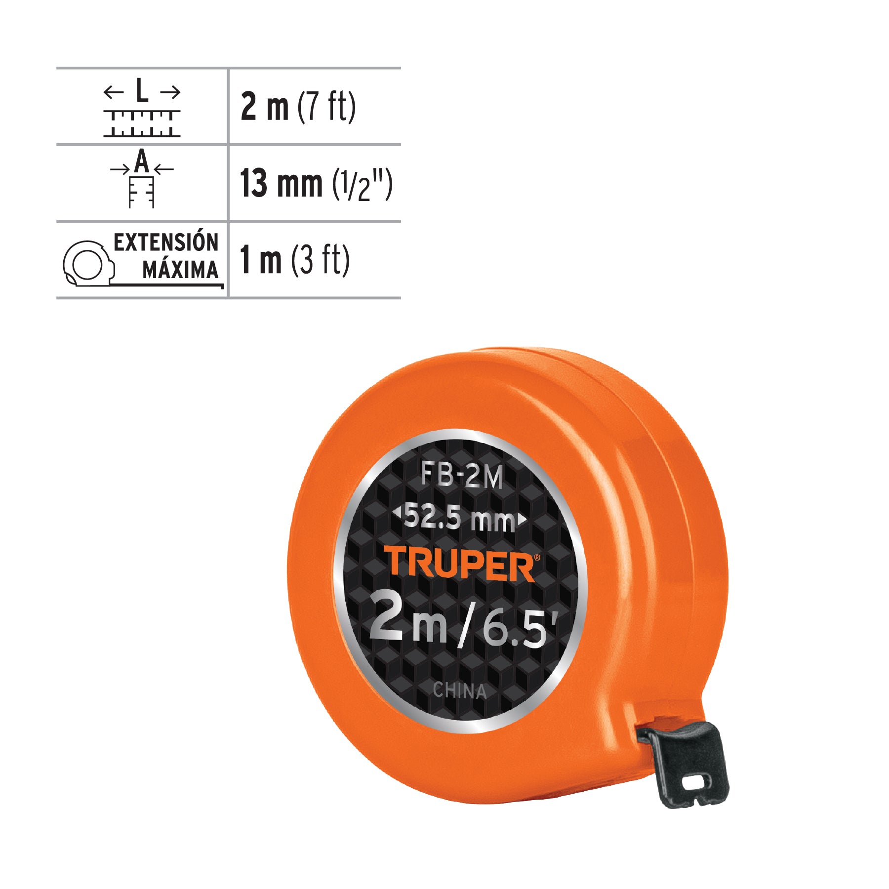 Flexómetro de bolsillo 2m, Truper