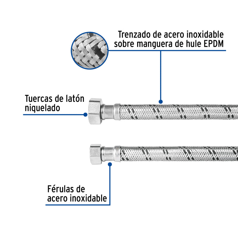 Manguera para boiler, acero inox, 1/2'x3/4', 120 cm, Foset