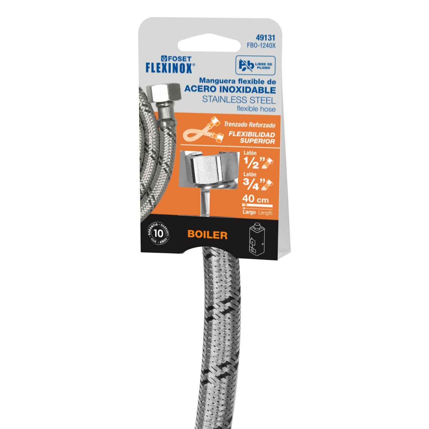 Manguera hule,1/2x3/4", 40cm, acero, usos generales